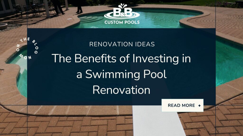 Image of a renovated swimming pool with the business logo, blog title, and read more option.